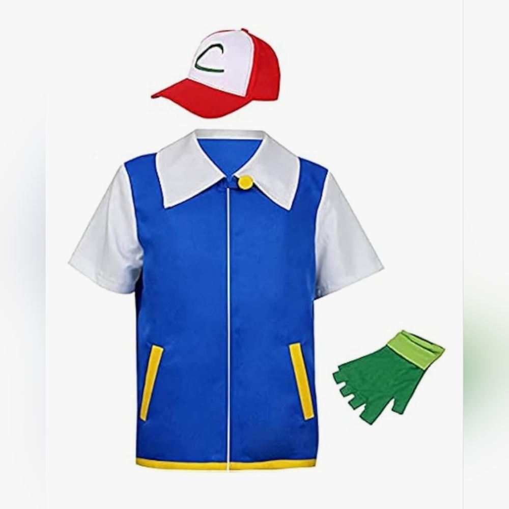 Men's Blue and White Superhero Costume Shirt with Cap and Gloves